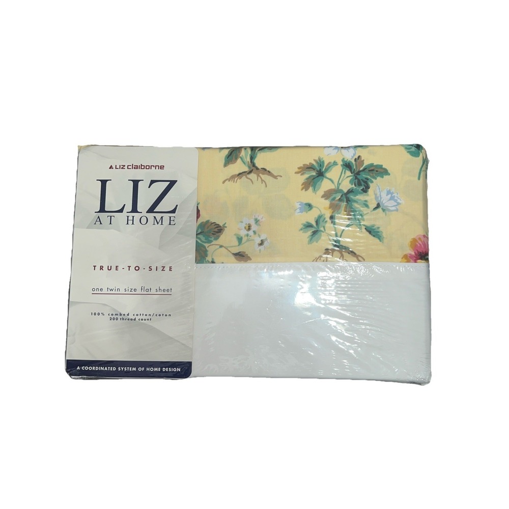 Vintage Liz Claiborne Home In Full Bloom‎ Twin Size Flat Sheet New Sealed Cotton